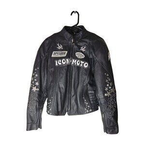 Icon Moto Bombshell GO GO Women's Black Leather Armor Motorcycle Jacket - Size